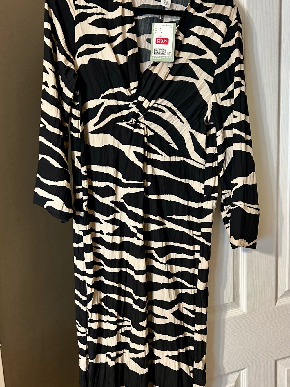 H&M Black and Cream Zebra Print Midi Dress